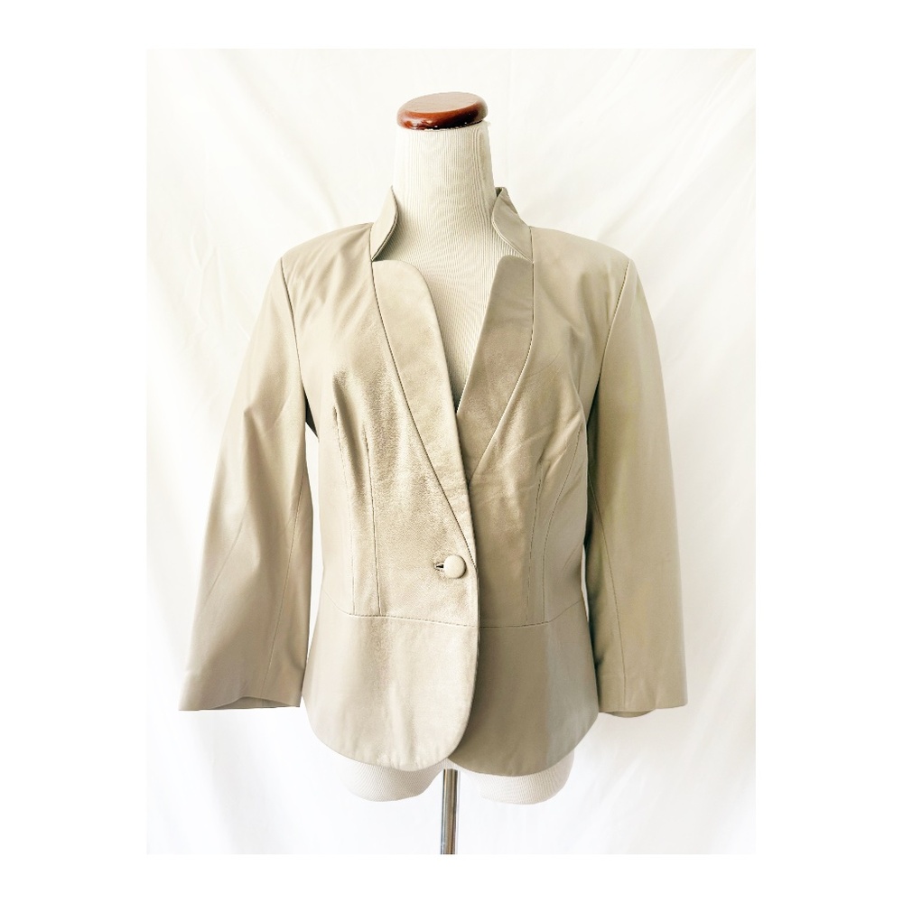 Ecru Leather Blazer Jacket Small